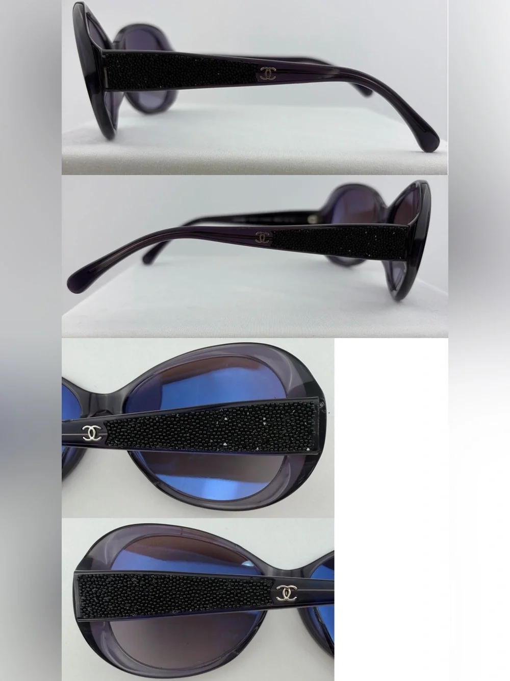 Authentic ~ Vintage ~ CHANEL Purplish Acetate Oval w/Crystal Sunglasses ~ 5165-B